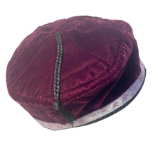 Load image into Gallery viewer, Size 57cm, medium, Handmade Nepalese deep purple velvet Smoking Cap with traditional Tibetan design, lightweight, stylish design