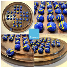 Load image into Gallery viewer, 30cm Diameter WOODEN SOLITAIRE BOARD GAME with VAN GOGH  GLASS MARBLES | classic wooden solitaire game | strategy board game | family board game | games for one | board games