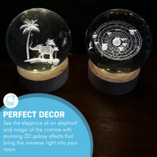 Load image into Gallery viewer, Set of Two 3D Crystal Ball Night Light USB Lamp with Galaxy and Elephant designs, elegant modern illumination for any room
