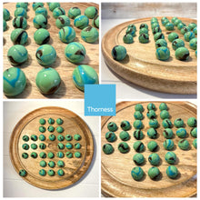 Load image into Gallery viewer, 30cm Diameter WOODEN SOLITAIRE BOARD GAME with BUTTERFLY GLASS MARBLES | classic wooden solitaire game | strategy board game | family board game | games for one | board games