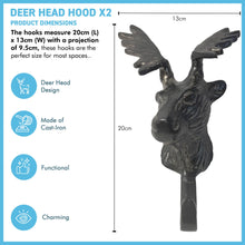 Load image into Gallery viewer, Set of 2 Wall-Mounted Cast Iron Deer Head Hook for Hats, Coats Durable and Stylish