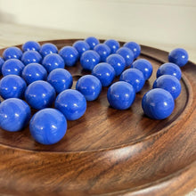 Load image into Gallery viewer, 30cm Diameter DARK WOOD SOLITAIRE BOARD GAME with OPAL BLUE Glass Marbles | |classic wooden solitaire game | strategy board game | family board game | games for one | board games