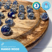 Load image into Gallery viewer, 30cm Diameter WOODEN SOLITAIRE BOARD GAME with VAPOUR GLASS MARBLES | classic wooden solitaire game | strategy board game | family board game | games for one | board games