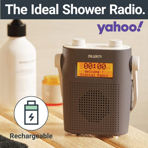 Waterproof DAB Radio with Bluetooth | Portable IPX5 Shower DAB, DAB+ Digital and FM Radio | Majority Eversden Water Resistant Radio | In-Built Battery, Mains Powered, 20 Presets and LED Display