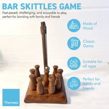 Load image into Gallery viewer, HANDCRAFTED SOLID WOOD BAR SKITTLES GAME | wooden bowling set | Pub skittles set | table top skittles | Devil amongst the tailors | Indoor skittles | vintage traditional pub game | tabletop skittles