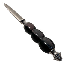 Load image into Gallery viewer, Nickel Letter Opener with black and grey round handle, perfect for school, home, or office use