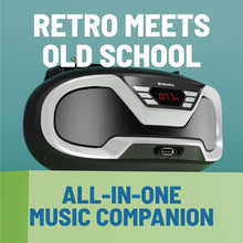 Load image into Gallery viewer, Oakcastle CD200 PORTABLE CD PLAYER BOOMBOX with Bluetooth & FM Radio, 3.5mm AUX headphone jack and USB input, mains and battery music system for adults and children with stereo sound speakers