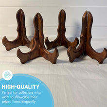 Load image into Gallery viewer, Set of Four 15cm, 6 Inch, Folding Wooden Plate Stands - Salver, Photo Plate, Display Stand, Wooden Bracket, Picture Frame Holder