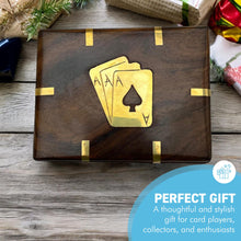 Load image into Gallery viewer, Elegant Black Wooden Playing Card Box with Brass Accents - Handcrafted Single Deck Storage