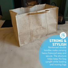 Load image into Gallery viewer, 𝗟𝗔𝗥𝗚𝗘 𝗛𝗘𝗦𝗦𝗜𝗔𝗡 𝗙𝗜𝗥𝗘𝗪𝗢𝗢𝗗 𝗖𝗔𝗥𝗥𝗜𝗘𝗥 𝗕𝗔𝗚 𝟲𝟯𝘅𝟮𝟵𝘅𝟰𝟬𝗰𝗺 | Log Holder Tote Bag with 2 Handles | Fireplace Wood Storage | Fireside Accessories