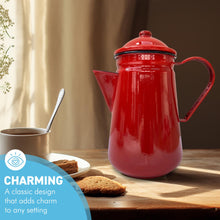 Load image into Gallery viewer, Elegant Traditional Red Enamel Coffee Pot 1.5 Pint Capacity, Ideal for Home and Outdoor Use with Handle and Lid