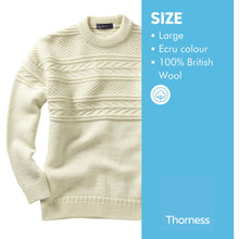 Load image into Gallery viewer, Pure British Wool Guernsey Sweater | Large | Ecru neutral colour | 100% British wool with a traditional textured pattern | Crew neck | Fisherman jumper | Tight knit weave
