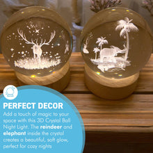 Load image into Gallery viewer, Set of Two 3D Crystal Ball Night Light USB Lamp with Reindeer and Elephant designs, elegant modern illumination for any room
