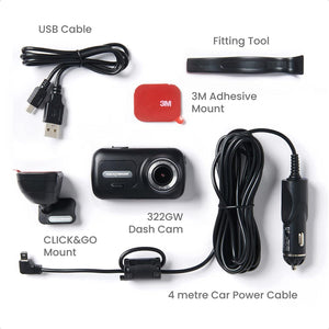 Nextbase 322GW Dash Cam Full 1080p/60fps HD Recording In Car DVR Camera- 140° Front- Wi-fi, GPS, Bluetooth- SOS Emergency Response- Night Vision- Auto Loop Records- Polarising Filter Compatible