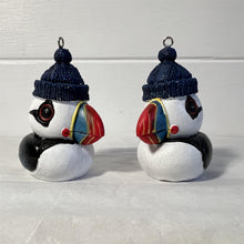 Load image into Gallery viewer, Pair of ceramic Cute Puffin hanging ornaments | Light Pull | Nautical Theme ceramic Cord Pull Light Pulls