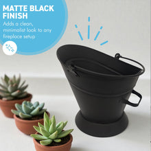 Load image into Gallery viewer, 𝗪𝗔𝗧𝗘𝗥𝗟𝗢𝗢 𝗦𝗧𝗬𝗟𝗘 𝗕𝗟𝗔𝗖𝗞 𝗠𝗔𝗧𝗧 𝗙𝗜𝗡𝗜𝗦𝗛 𝗖𝗢𝗔𝗟 & 𝗔𝗦𝗛 𝗕𝗨𝗖𝗞𝗘𝗧 𝟭𝟲” | H35cm x Dia28cm | Heat-Resistant Metal Bucket for Fireplace | Log Burner or Stove | 𝗙𝗜𝗥𝗘𝗦𝗜𝗗𝗘 Accessory for Ash, Coal & Log Storage