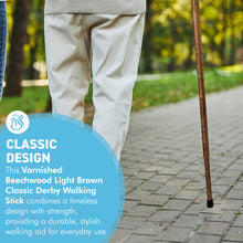 Load image into Gallery viewer, Varnished Beechwood Light Brown Classic Derby Walking Stick