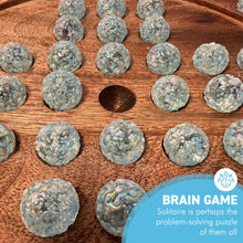 Load image into Gallery viewer, 22cm Diameter wooden SOLITAIRE BOARD GAME with SNOWFLAKE GLASS MARBLES | classic wooden solitaire game | strategy board game | family board game | games for one | board games
