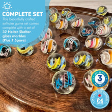Load image into Gallery viewer, 30cm Diameter DARK WOOD SOLITAIRE BOARD GAME with HELTER SKELTER GLASS MARBLES | |classic wooden solitaire game | strategy board game | family board game | games for one | board games