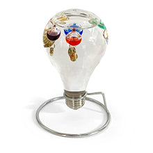 Load image into Gallery viewer, GALILEO THERMOMETER LIGHT BULB SHAPED on Stand | Multicoloured | Temperature Gauge | with 5 floating temperature baubles
