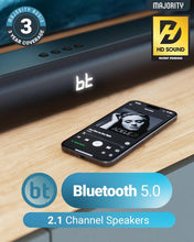 Load image into Gallery viewer, Majority 𝗕𝗟𝗨𝗘𝗧𝗢𝗢𝗧𝗛 𝗦𝗢𝗨𝗡𝗗𝗕𝗔𝗥 for TV | 2.1 Channel 3D Surround Sound | Wireless & Wall Mountable | HDMI ARC, AUX, Optical, USB Playback, Remote & Brackets Included | Naga 60