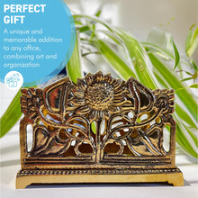 Load image into Gallery viewer, Art Nouveau Style Polished Brass Sunflower Letter Rack – Decorative Notelet & Letter Holder for Home or Office