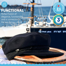 Load image into Gallery viewer, Traditional Wool Breton Cap | Size 57cm | Captain Fisherman Mariner Yachtsman Sailors Fiddlers Cap | Baker Boy flat cap skipper | Designed in the UK | classic peaked French and Greek boatman's hat
