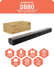 Load image into Gallery viewer, Refurbished Oakcastle SB80 SPLIT SOUND BAR for TV | 120W 2.2 Channel Bluetooth Soundbar with HDMI ARC, Optical, AUX & USB Playback | Home Cinema TV Speakers with Wall Mount & Remote