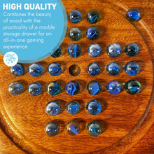 Load image into Gallery viewer, Wooden Solitaire with Drawer for Traditonal Blue Marbles | Travel Games | Strategic & Traditional Games | Perfect for Adults & Family Fun
