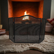 Load image into Gallery viewer, 𝗖𝗔𝗦𝗧 𝗜𝗥𝗢𝗡 𝟯-𝗣𝗔𝗡𝗘𝗟 𝗙𝗢𝗟𝗗𝗜𝗡𝗚 𝗠𝗘𝗦𝗛 𝗙𝗜𝗥𝗘 𝗚𝗨𝗔𝗥𝗗 𝟵𝟲𝘅𝟲𝟬.𝟱𝗰𝗺 | Durable | Rust-Resistant | Fireplace Screen for Open Fire | Fire Safety | Hearth Protection