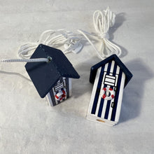 Load image into Gallery viewer, Pair of Dark Blue beach hut light pulls | Nautical Theme Wooden Beach Hut Cord Pull Light Pulls