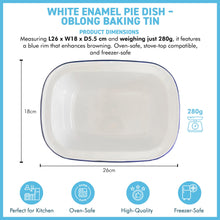 Load image into Gallery viewer, Traditional White Enamel Pie Dish – Oblong Baking Tin for Pudding, Steak, and More (L26 x W18 x D5.5 cm) Oven-Safe Bakeware
