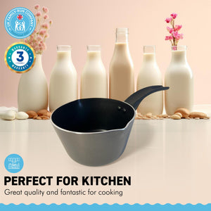 NON-STICK ALUMINIUM 1 PINT| 500ML MILK PAN | Milk saucepan | Cooking | Hot Milk | Double Pouring Lips | Milk Pan | Ergonomic Heat Resistant Handle