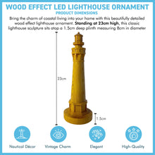 Load image into Gallery viewer, Wood Effect Lighthouse Ornament โ 23cm Tall Lighthouse for Coastal Decor