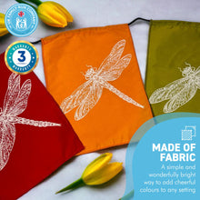 Load image into Gallery viewer, Screen Printed 100% Cotton Dragonfly print multi coloured bunting | 7 flags | 190cm long | Garland for Garden Wedding Birthday Indoor Outdoor Party Decoration Festival