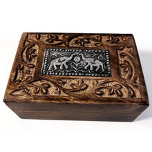 Load image into Gallery viewer, Handcrafted Mango Wood Trinket Box with Elephant Embossed Design, Decorative Storage for Jewellery & Keepsakes