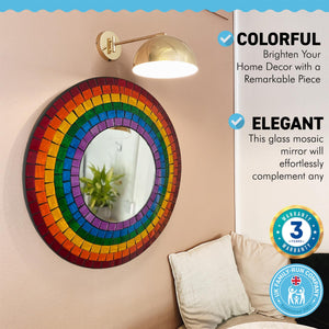 RAINBOW GLASS MOSAIC MIRROR | Mirror | Rainbow Colours | home Decor | Wall Mirror | Round Mirror | Circle | Mosaic Wall Mirror