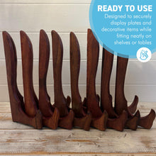Load image into Gallery viewer, Wooden Plate Display Stands 25cm – Set of 8 Hinged Easel Holders