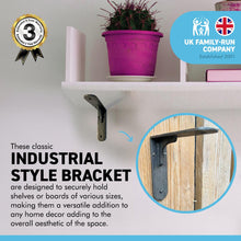 Load image into Gallery viewer, SHEFFIELD TRADITIONAL SHELF BRACKET 4 x 4 Inch Cast Iron Heavy Duty Wall Brackets for Shelves | Shelf Brackets| Living Room Shelf | Vintage Wall Shelf brackets | Natural aged iron finish | scaffold board bracket