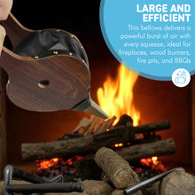 Load image into Gallery viewer, 𝗧𝗥𝗔𝗗𝗜𝗧𝗜𝗢𝗡𝗔𝗟 𝗦𝗧𝗬𝗟𝗘 𝗪𝗢𝗢𝗗 & 𝗙𝗔𝗨𝗫 𝗟𝗘𝗔𝗧𝗛𝗘𝗥 𝗙𝗜𝗥𝗘𝗣𝗟𝗔𝗖𝗘 𝗕𝗘𝗟𝗟𝗢𝗪𝗦 𝟰𝟬𝗖𝗠 – Log Fire Air Blower for Wood Burners | Coal Stoves | Winter Heating | Cosy | Fireplace Accessories and Gifts