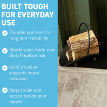 Load image into Gallery viewer, 𝗖𝗔𝗦𝗧 𝗜𝗥𝗢𝗡 𝗟𝗢𝗚 𝗛𝗢𝗟𝗗𝗘𝗥 𝗙𝗜𝗥𝗘𝗪𝗢𝗢𝗗 𝗕𝗔𝗦𝗞𝗘𝗧 𝗟𝟰𝟴 𝘅 𝗪𝟯𝟰 | Durable Fireside Log Storage Cradle | 4 Small Standing Feet for Fireplace | Wood Burner | Firewood Accessories | Tidy Hearth