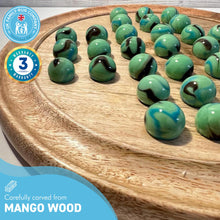 Load image into Gallery viewer, 30cm Diameter WOODEN SOLITAIRE BOARD GAME with BUTTERFLY GLASS MARBLES | classic wooden solitaire game | strategy board game | family board game | games for one | board games