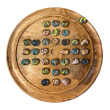 Load image into Gallery viewer, 30cm Diameter MANGO WOOD SOLITAIRE BOARD GAME with HELTER SKELTER GLASS MARBLES | |classic wooden solitaire game | strategy board game | family board game | games for one | board games
