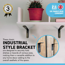 Load image into Gallery viewer, 2 X SHEFFIELD TRADITIONAL SHELF BRACKETS 6 x 6 Inch Cast Iron Pair of Heavy of Wall Brackets for Shelves | Shelf Brackets| Living Room Shelf | Vintage Wall Shelf brackets | Natural aged iron finish | scaffold board bracket