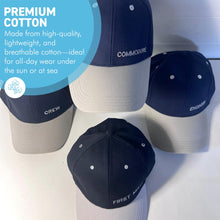 Load image into Gallery viewer, Set of 4 Adjustable Navy-Blue Baseball Caps, Commodore, Engineer, First Mate and Crew, Nautical Boating Hats for Sailing, Yachting & Team Uniform