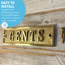 Load image into Gallery viewer, The Polished Brass Gents Sign – A Solid Cast Brass Toilet Door Plaque