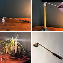 Load image into Gallery viewer, Brass Candle Snuffer 25cm long handle with wooden grip, safe wick extinguisher