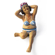 Load image into Gallery viewer, Retro Style Fat Bathing Lady in Blue Striped Bikini, Novelty Bathroom Figurine