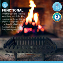 Load image into Gallery viewer, FREESTANDING 16 INCH CAST IRON FIRE BASKET | Solid Fuel Wood Log Coal |  for open fireplaces | Large Cast Iron Sturdy Fireplace Accessory | Suitable for indoor or outdoor use