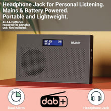 Load image into Gallery viewer, DAB, DAB+ Digital and FM radio | Battery and Mains Powered Portable Radio with 15 Hours Playback and LED Display | Majority Histon 2 Compact DAB Radio | Radio with Dual Alarm and 20 Preset | Black